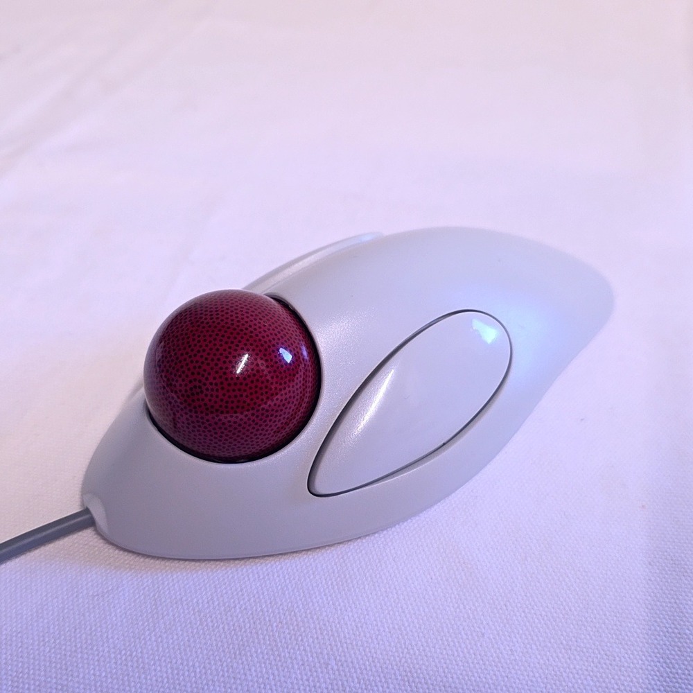 Logitech Marble Mouse White Red Trackball Ambidextrous Ergonomic